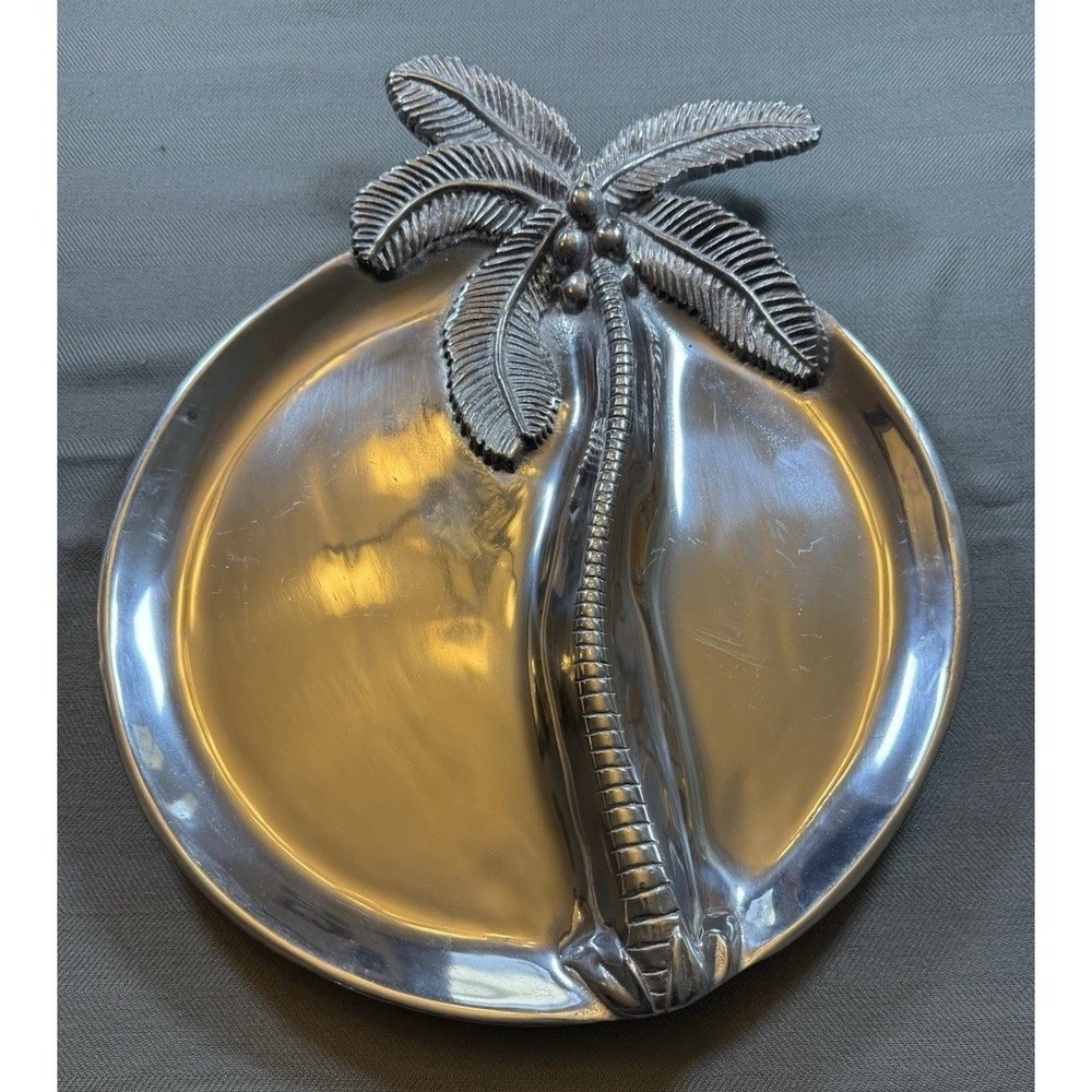 Mariposa Recycled Aluminum Palm Tree Divided Serving Platter 13.5"